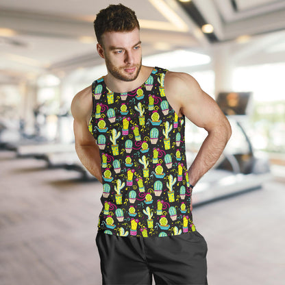 Cactus Neon Style Print Pattern Men Tank Top