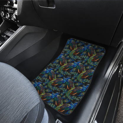 Peacock Themed Design Print Car Floor Mats Front Back
