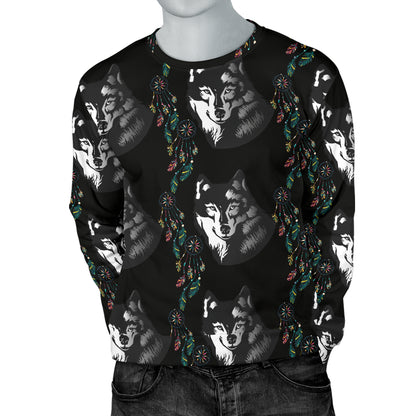 Wolf Black Dream Catcher Design Print Men Long Sleeve Sweatshirt