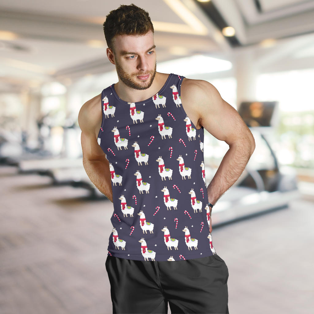 Llama with Candy Cane Themed Print Men Tank Top