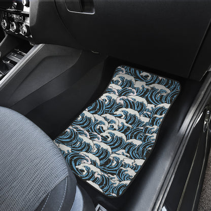 Surf Wave Pattern Print Car Floor Mats Front Back