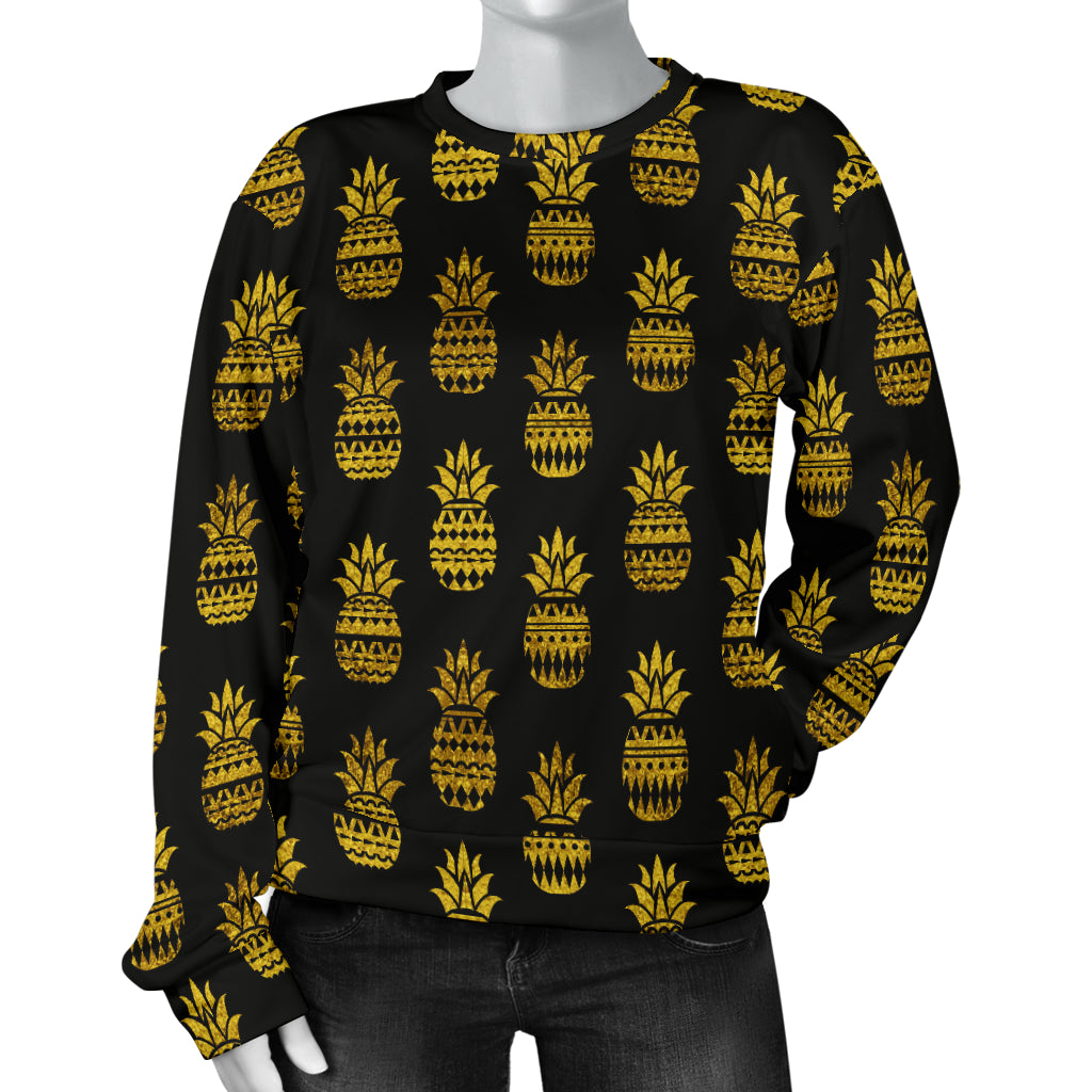 Pineapple Gold Tribal Style Print Women Long Sleeve Sweatshirt