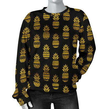 Pineapple Gold Tribal Style Print Women Long Sleeve Sweatshirt