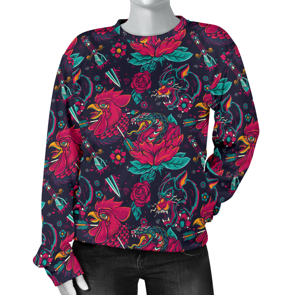 Old School Tattoo Print Women Long Sleeve Sweatshirt