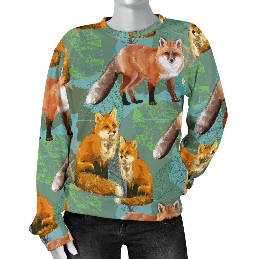 Fox Autumn leaves Themed Women Long Sleeve Sweatshirt