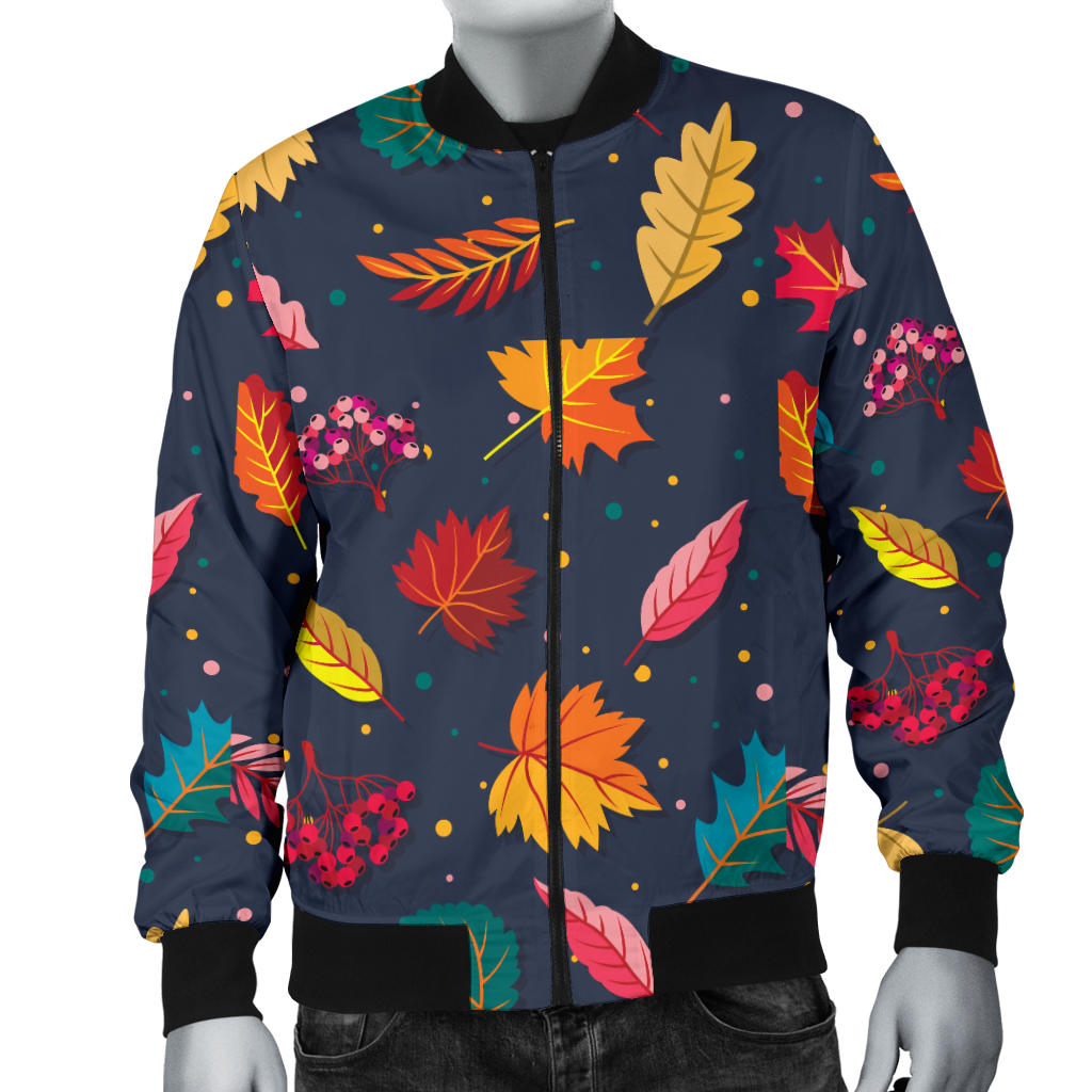 Elm Leave Colorful Print Pattern Men Bomber Jacket