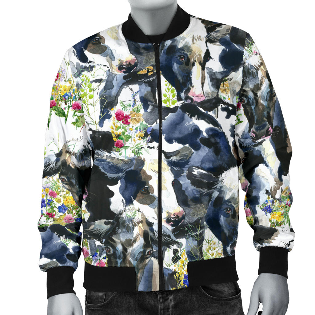 Cow Watercolor Print Pattern Men Bomber Jacket