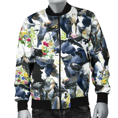 Cow Watercolor Print Pattern Men Bomber Jacket