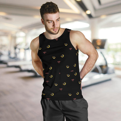 Black Cat Face Print Pattern Men Tank Top