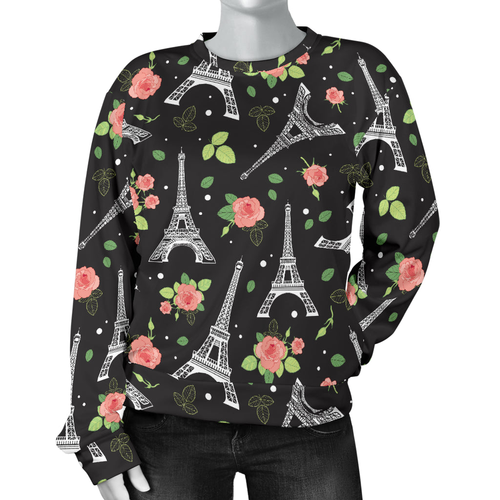 Eiffel Tower Rose Print Women Long Sleeve Sweatshirt