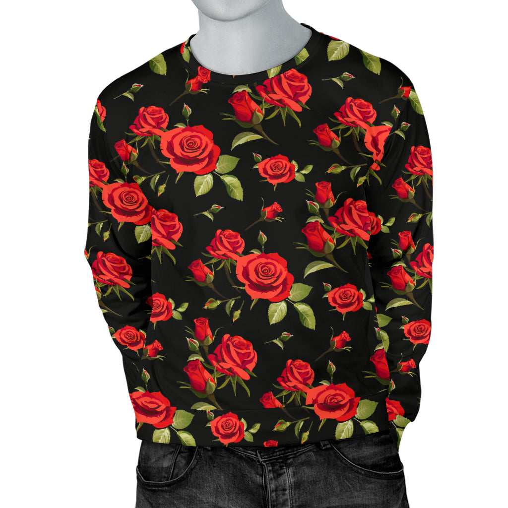 Red Rose Themed Print Men Long Sleeve Sweatshirt