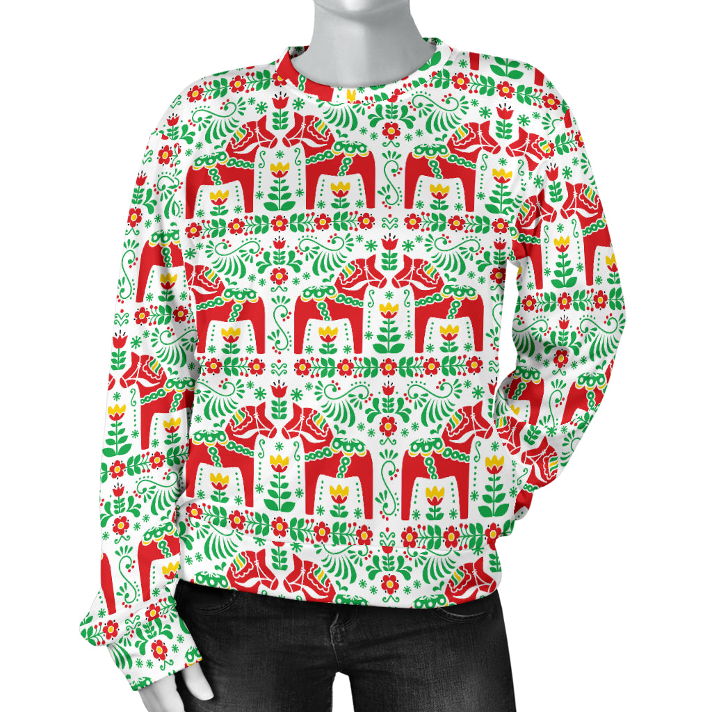 Swedish Dala Style Pattern Women Long Sleeve Sweatshirt