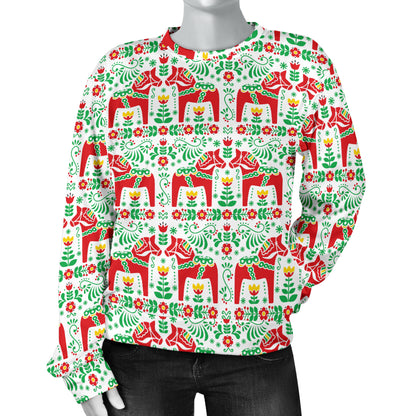 Swedish Dala Style Pattern Women Long Sleeve Sweatshirt
