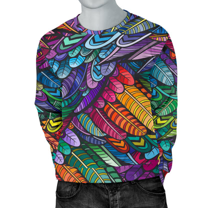 Feather Multicolor Design Print Men Long Sleeve Sweatshirt