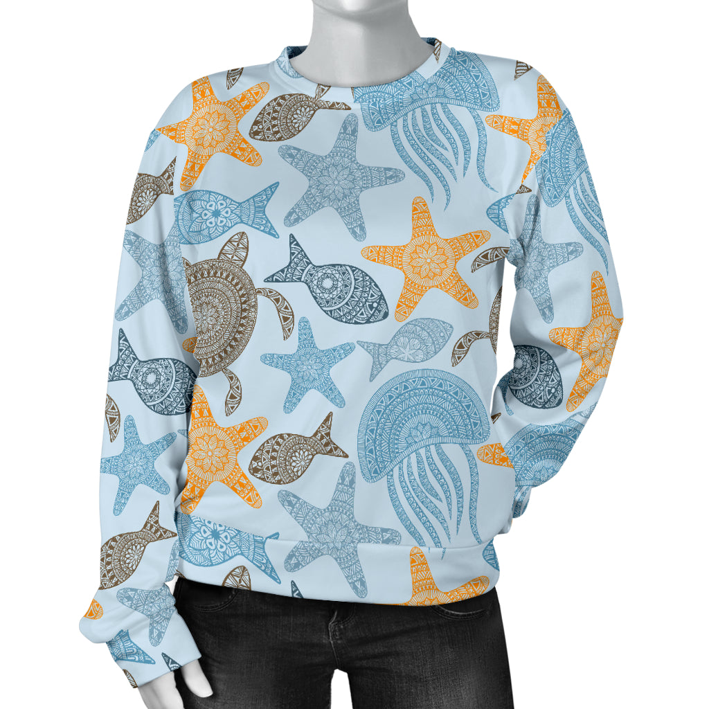 Polynesian Jellyfish Turtle Print Women Long Sleeve Sweatshirt