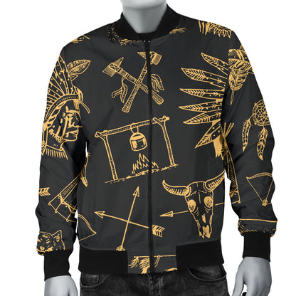 American indian Gold Style Men Bomber Jacket