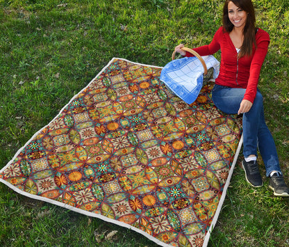 Mandala Flower Themed Design Print Quilt Bedspread