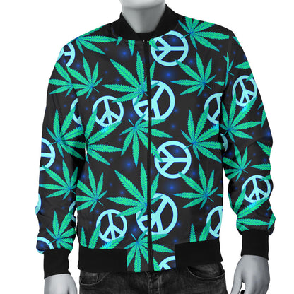 Peace Sign Themed Design Print Men Bomber Jacket
