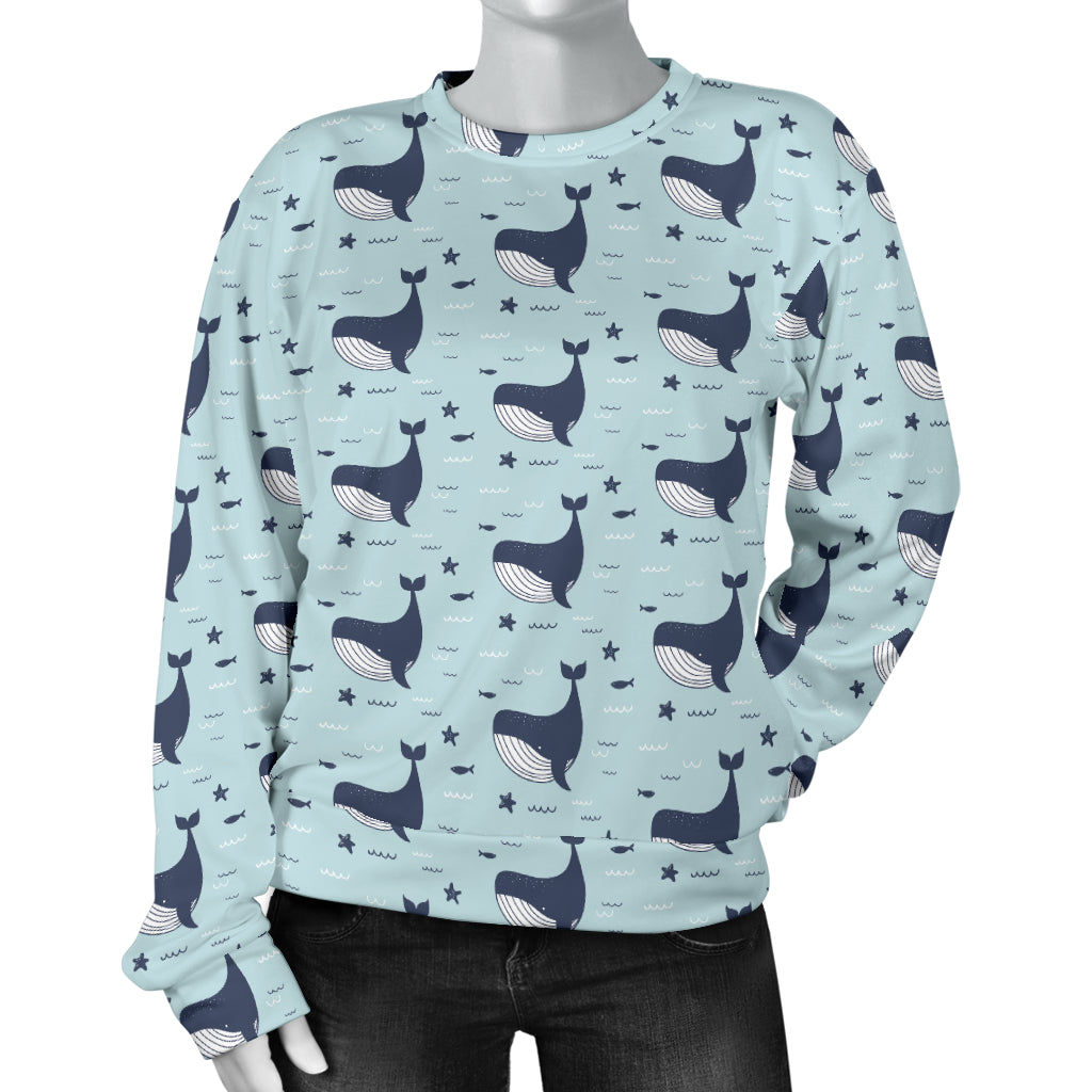 Whale Cute Design Themed Print Women Long Sleeve Sweatshirt