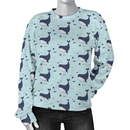 Whale Cute Design Themed Print Women Long Sleeve Sweatshirt