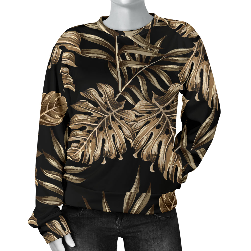 Brown Tropical Palm Leaves Women Long Sleeve Sweatshirt