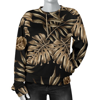 Brown Tropical Palm Leaves Women Long Sleeve Sweatshirt