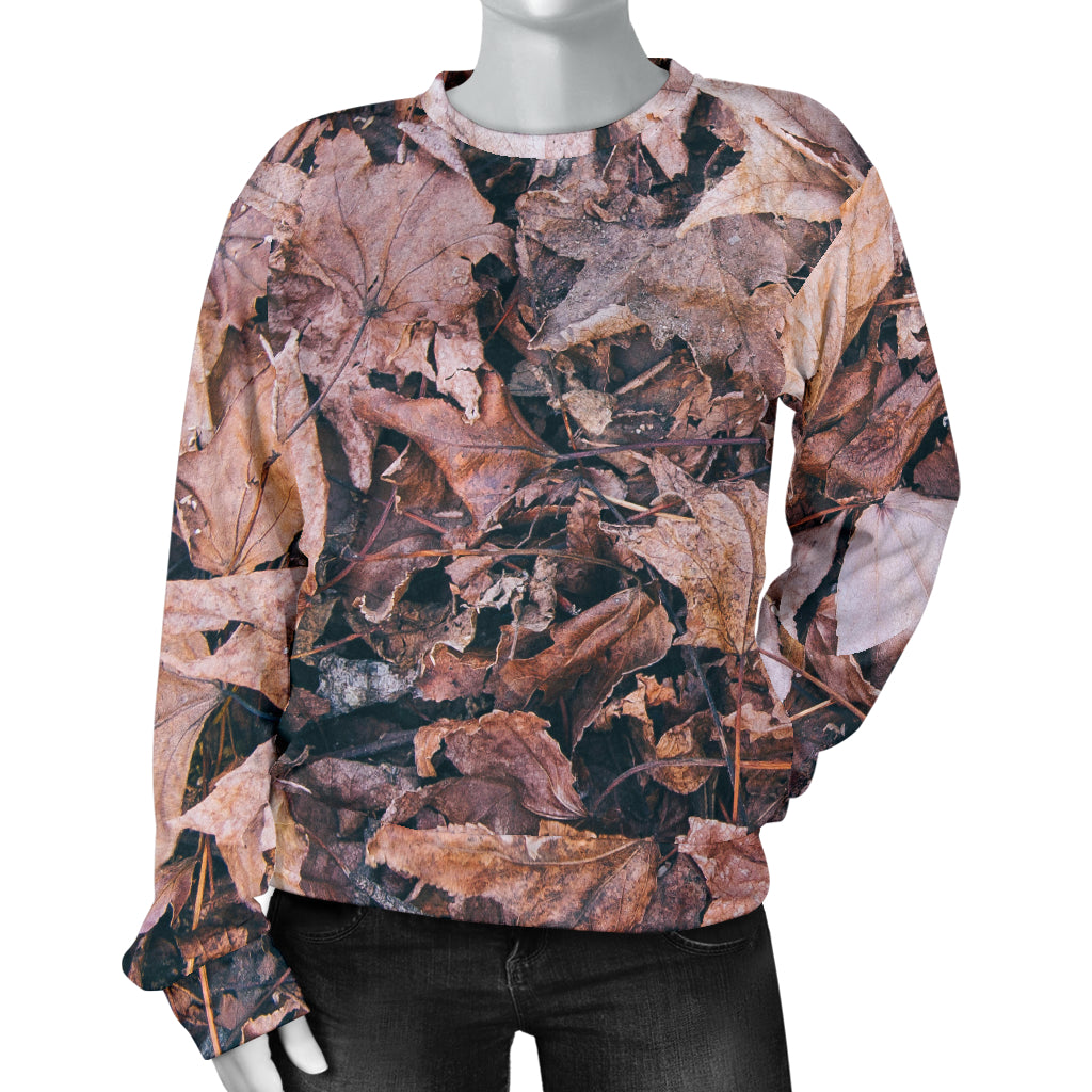 Camouflage Realistic Tree Leaf Print Women Long Sleeve Sweatshirt