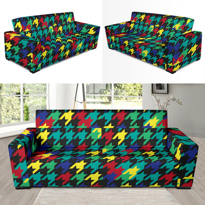 Houndstooth Colorful Pattern Print Design 02 Sofa Slipcover