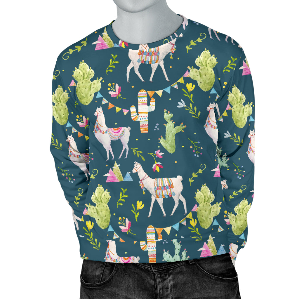 Llama with Cactus Design Print Men Long Sleeve Sweatshirt