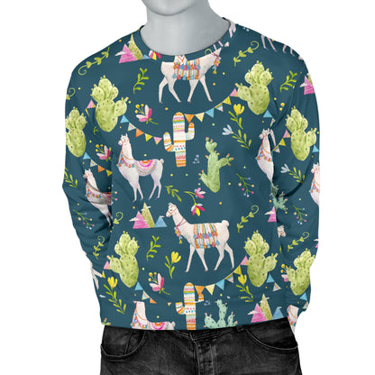 Llama with Cactus Design Print Men Long Sleeve Sweatshirt