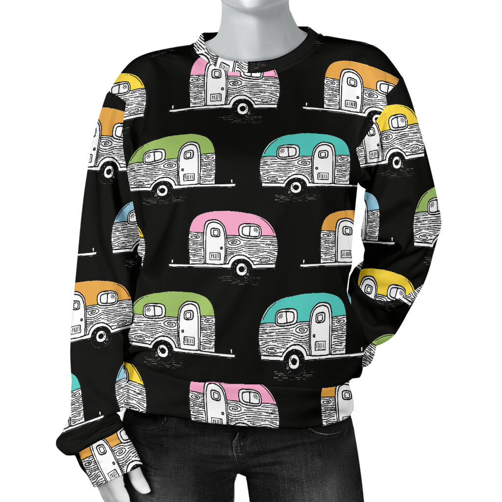 Camper Pattern Camping Themed No 2 Print Women Long Sleeve Sweatshirt