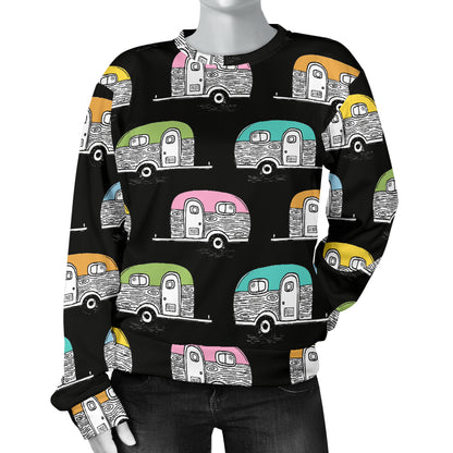 Camper Pattern Camping Themed No 2 Print Women Long Sleeve Sweatshirt
