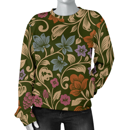 Floral Vintage Print Pattern Women Long Sleeve Sweatshirt
