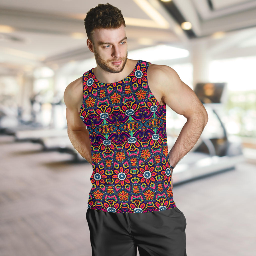 Ethnic Flower Style Print Pattern Men Tank Top
