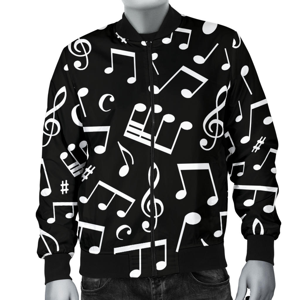 Music Note Black white Themed Print Men Bomber Jacket
