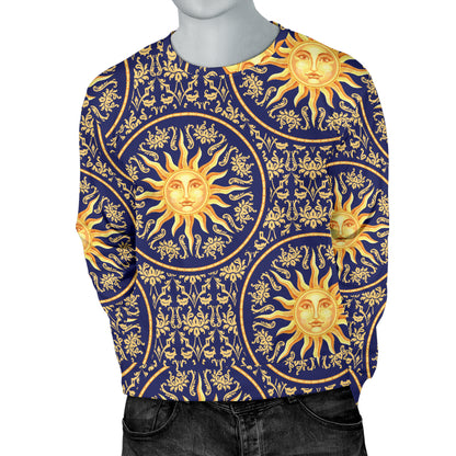 Celestial Gold Sun Face Men Long Sleeve Sweatshirt