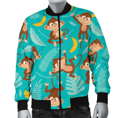 Monkey Happy Design Themed Print Men Bomber Jacket