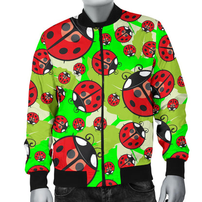 Ladybug with Leaf Print Pattern Men Bomber Jacket