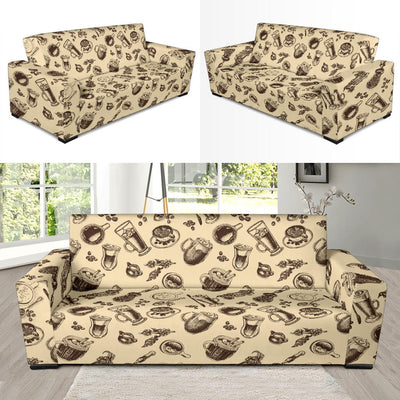 Coffee Pattern Print Design 05 Sofa Slipcover