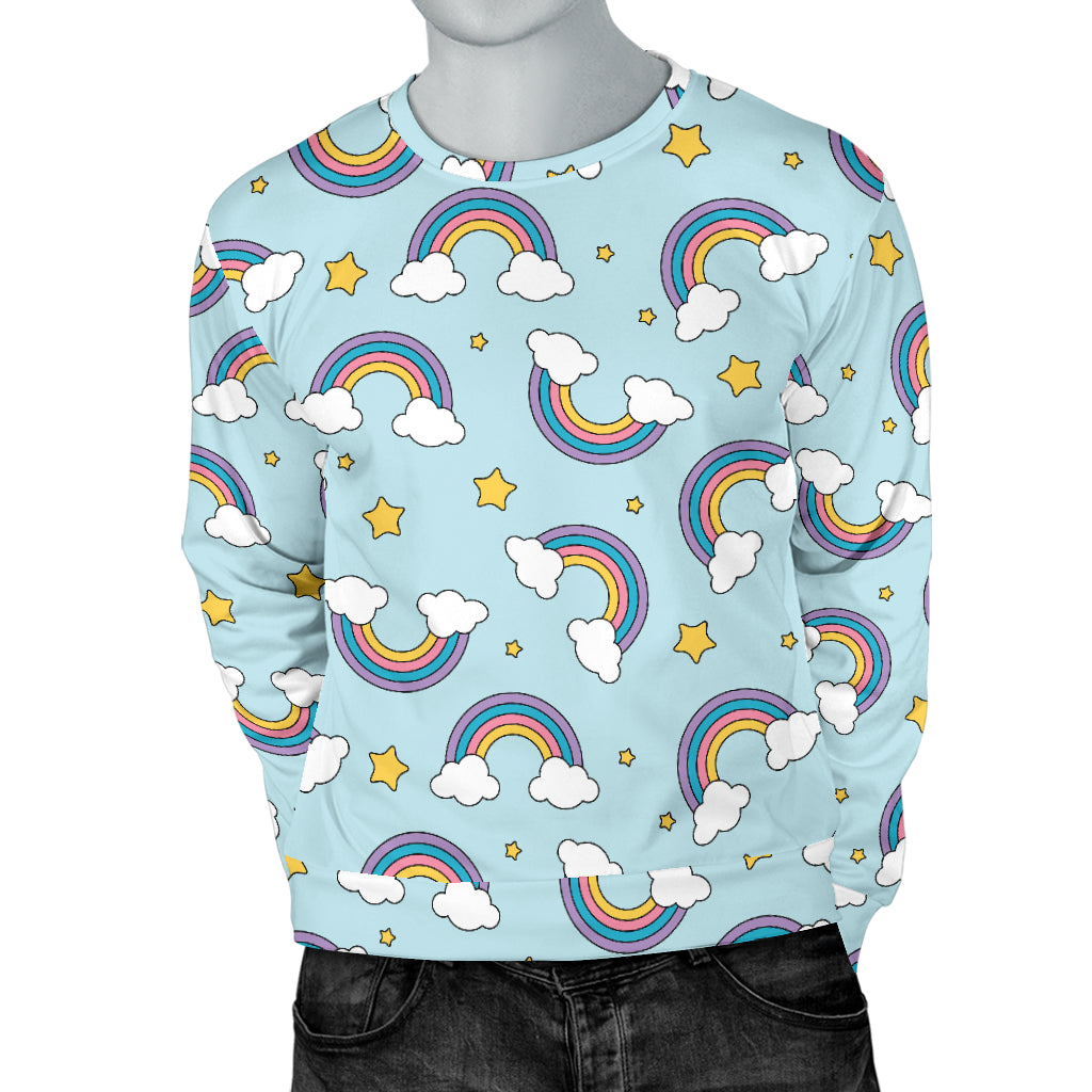 Rainbow Cloud Print Pattern Men Long Sleeve Sweatshirt