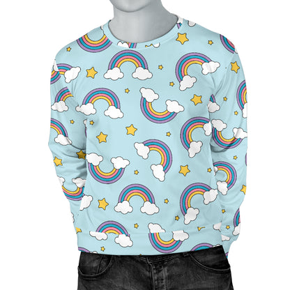 Rainbow Cloud Print Pattern Men Long Sleeve Sweatshirt