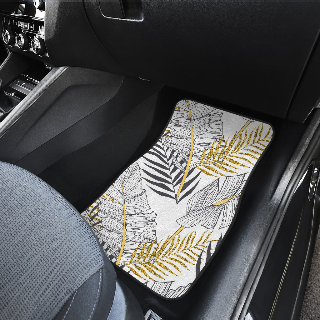 Gold Glitter Tropical Palm Leaves Car Floor Mats Front Back