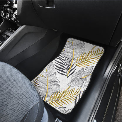 Gold Glitter Tropical Palm Leaves Car Floor Mats Front Back