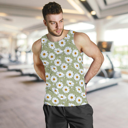 Daisy Yellow Print Pattern Men Tank Top