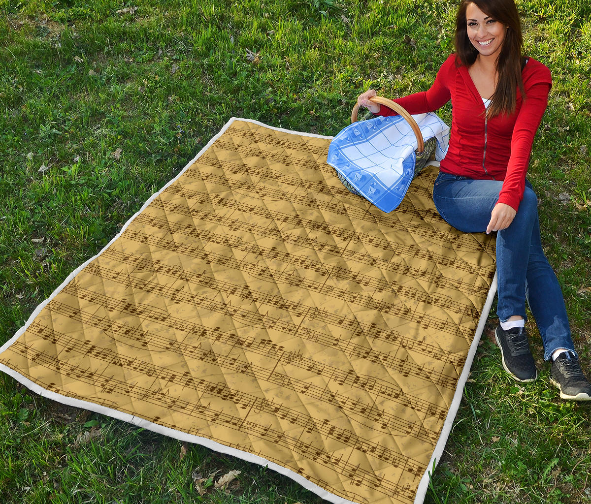 Music Note Vintage Themed Print Quilt Bedspread