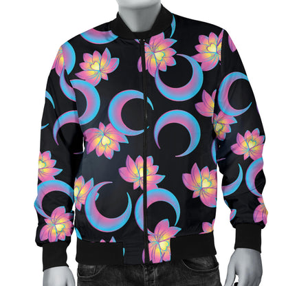 Lotus with Moon Pink Print Themed Men Bomber Jacket
