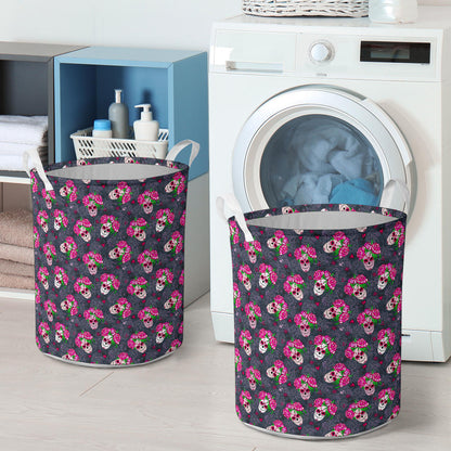 Sugar Skull Pink Rose Themed Print Laundry Basket