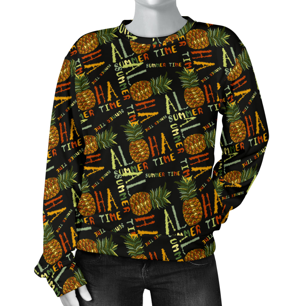 Aloha Hawaii Time Design Themed Print Women Long Sleeve Sweatshirt