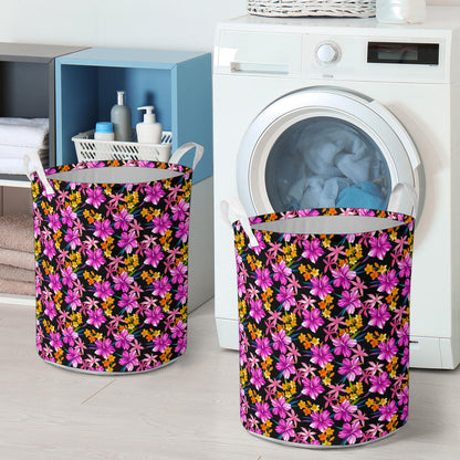 Tropical Folower Pink Hibiscus Print Laundry Basket