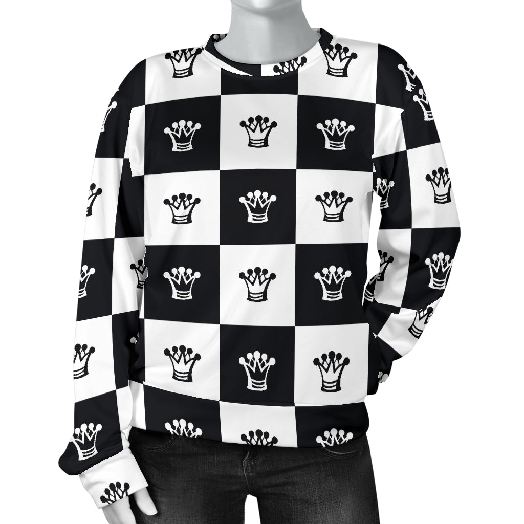 Checkered Flag Crown Pattern Women Long Sleeve Sweatshirt
